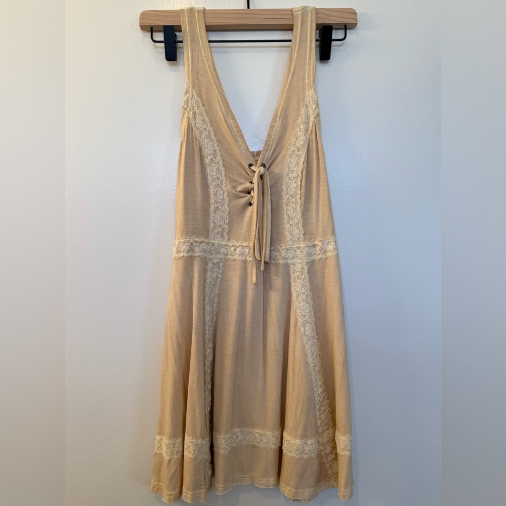 Tan Lace Up Mini Dress